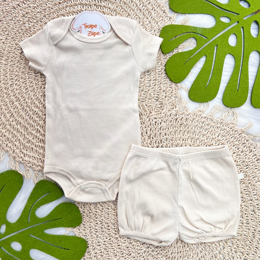 Conj Body e Short Canelado Areia